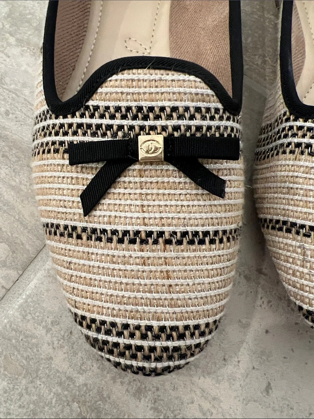 Charter Club Striped Beige and Black Ribbon Loafers